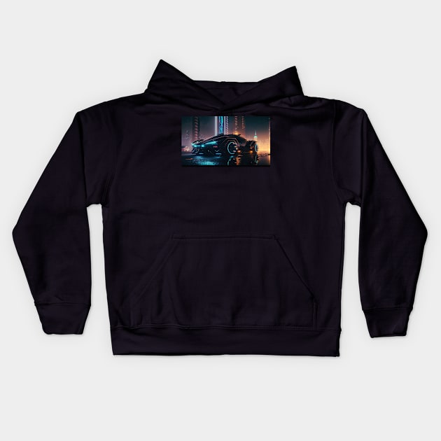 Black futuristic sleek sportscar, generative AI Kids Hoodie by Thedesignstuduo